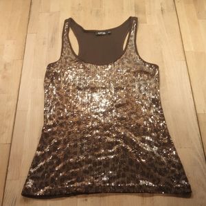 Sequin cheetah print tank top large